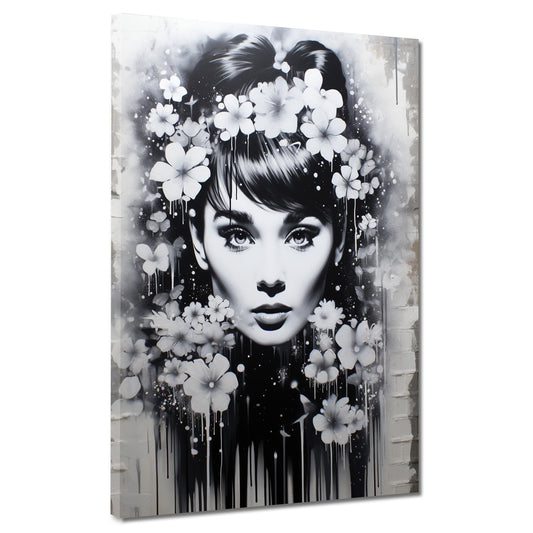 Quadro bianco nero Audrey con fiori