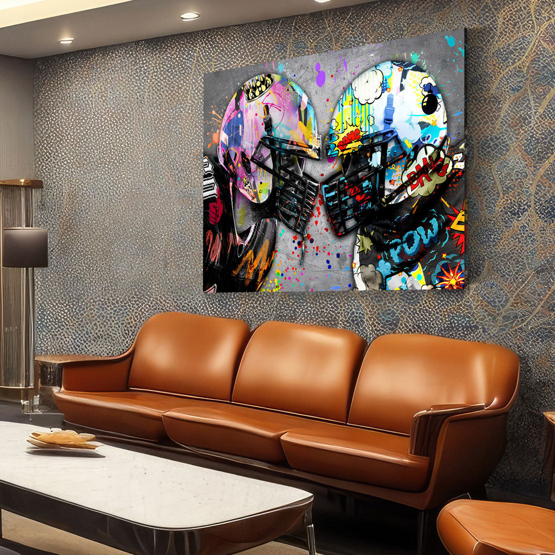 Quadro caschi da football in stile graffiti Rugby