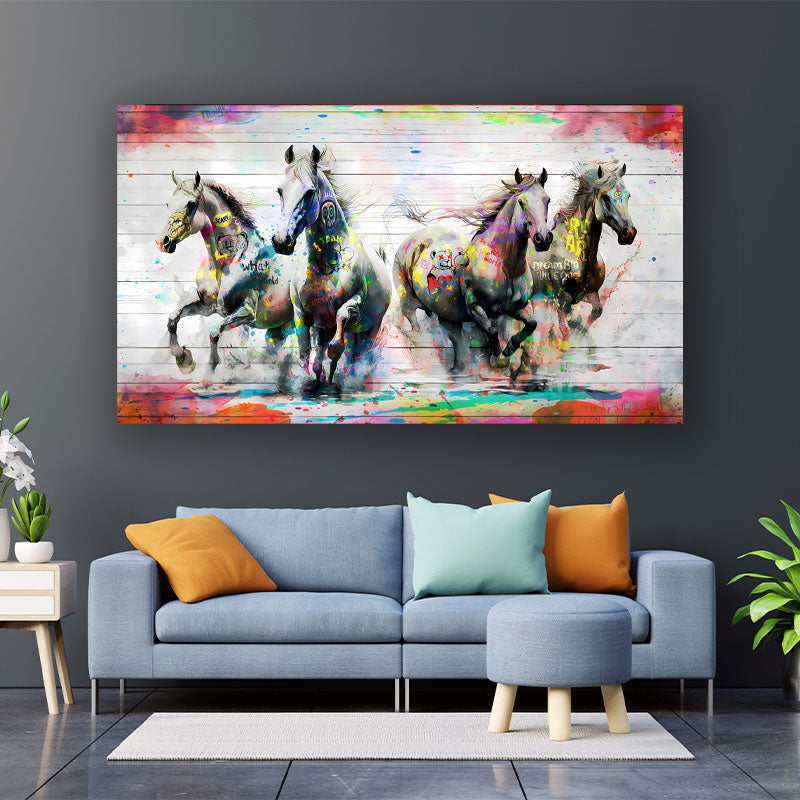 Quadro cavalli graffiti colorati in movimento
