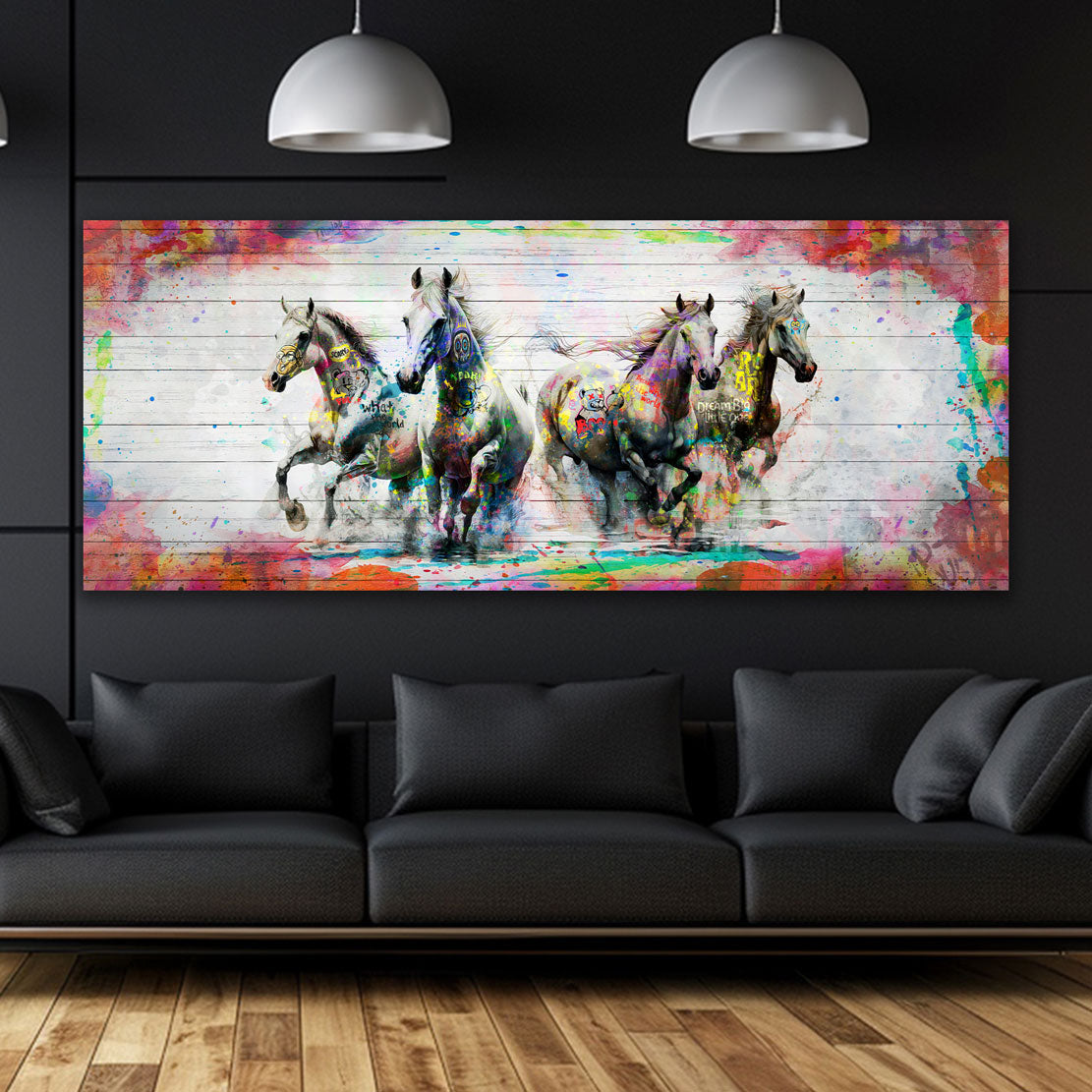 Quadro cavalli in corsa con design Pop Art colorato