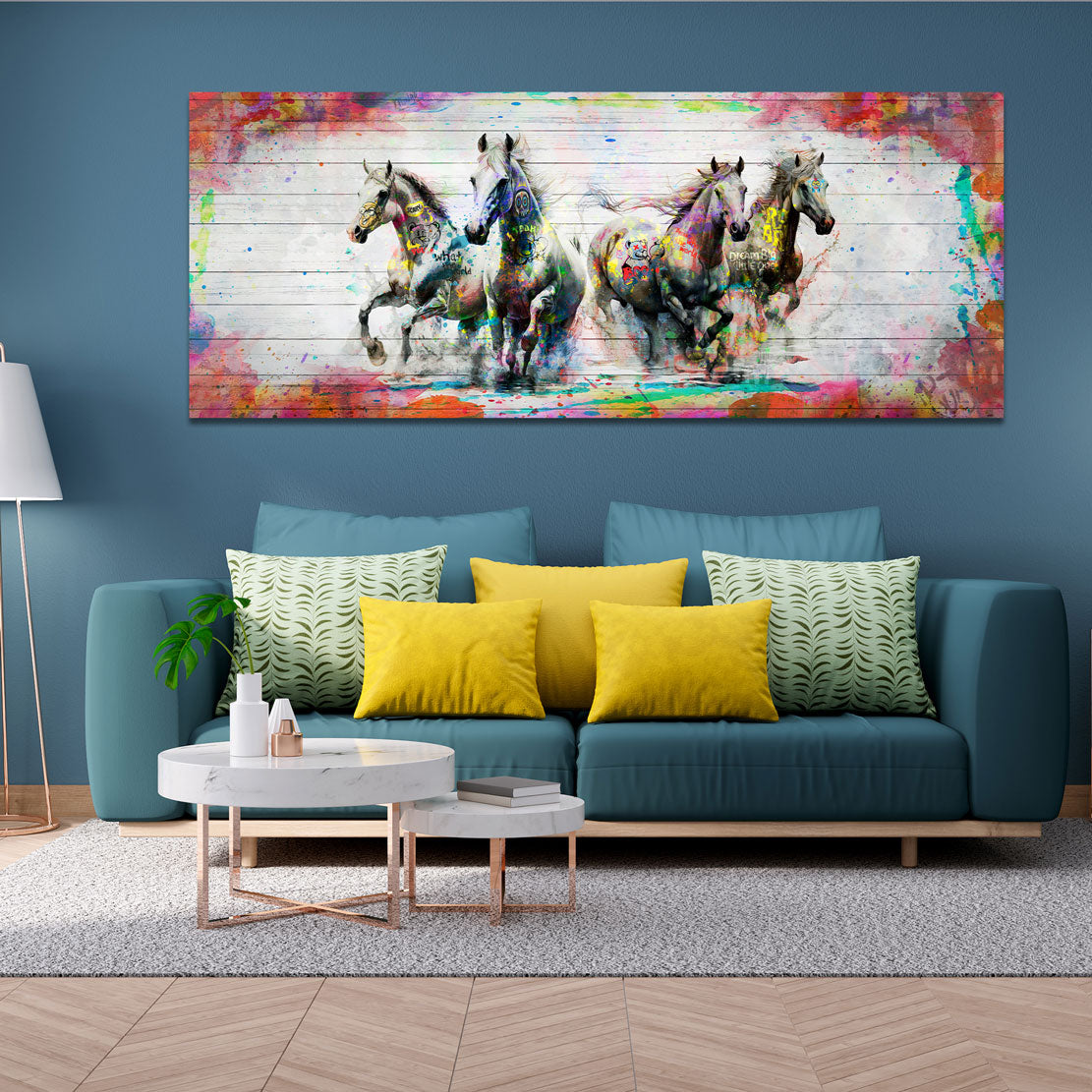 Quadro cavalli in corsa con design Pop Art colorato