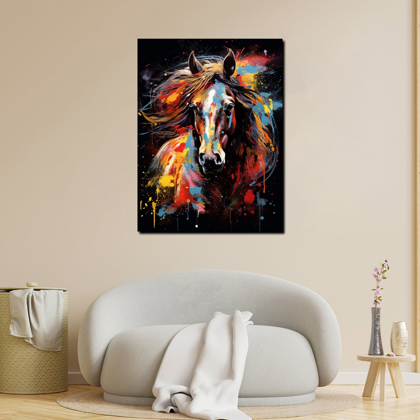 Quadro cavallo pop art frontale colour style