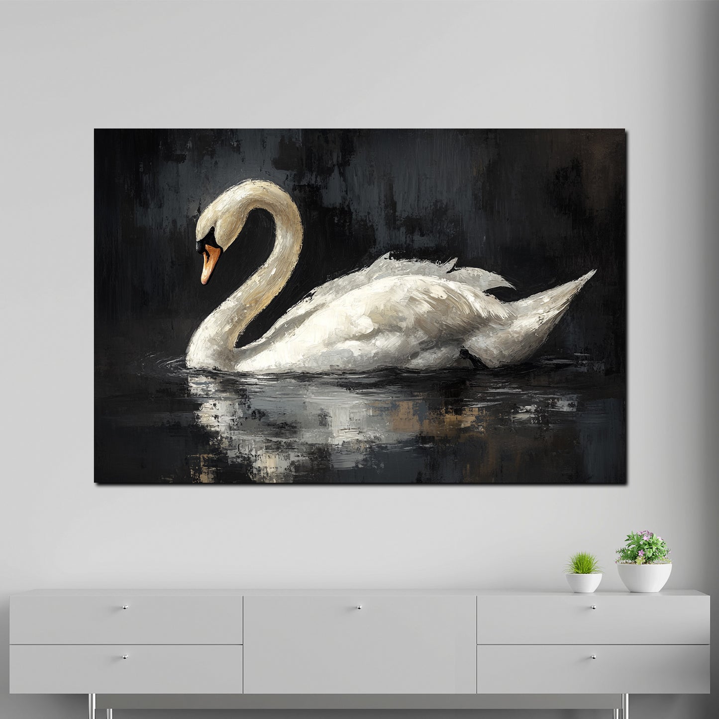 Quadro cigno bianco sull'acqua calma eleganza armonia natura moderno