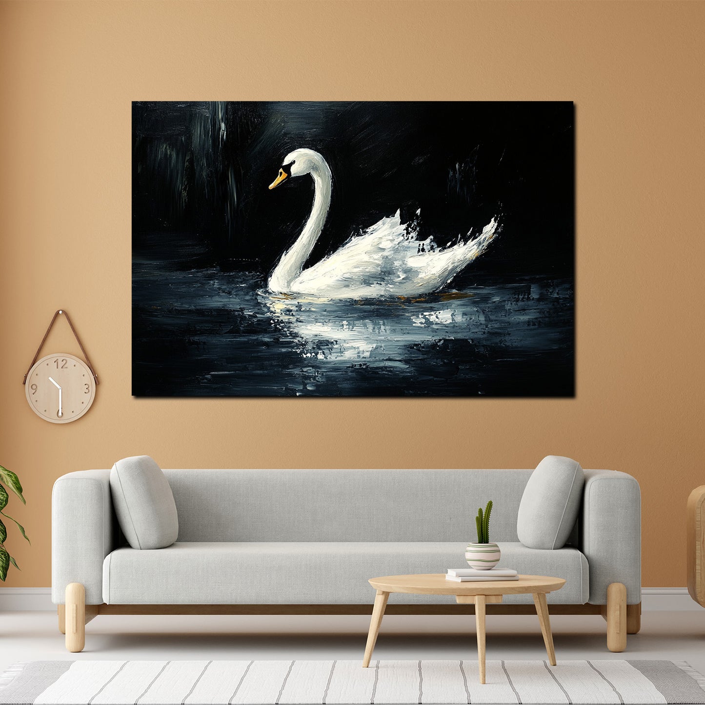 Quadro cigno bianco sull'acqua scura eleganza natura arte moderno