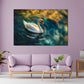 Quadro cigno elegante in acqua blu oro riflessi luce moderno