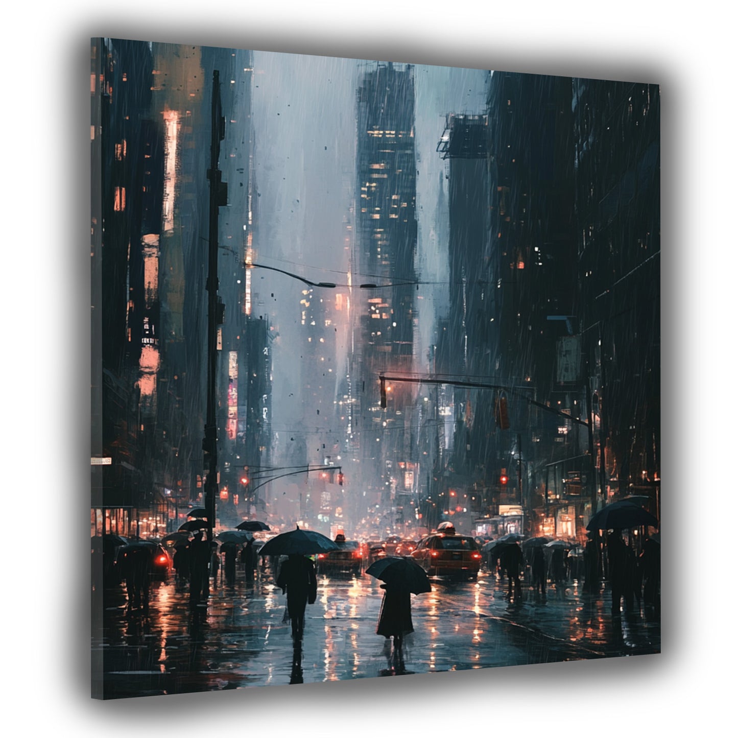 Quadro città New York pioggia luci notturne moderno