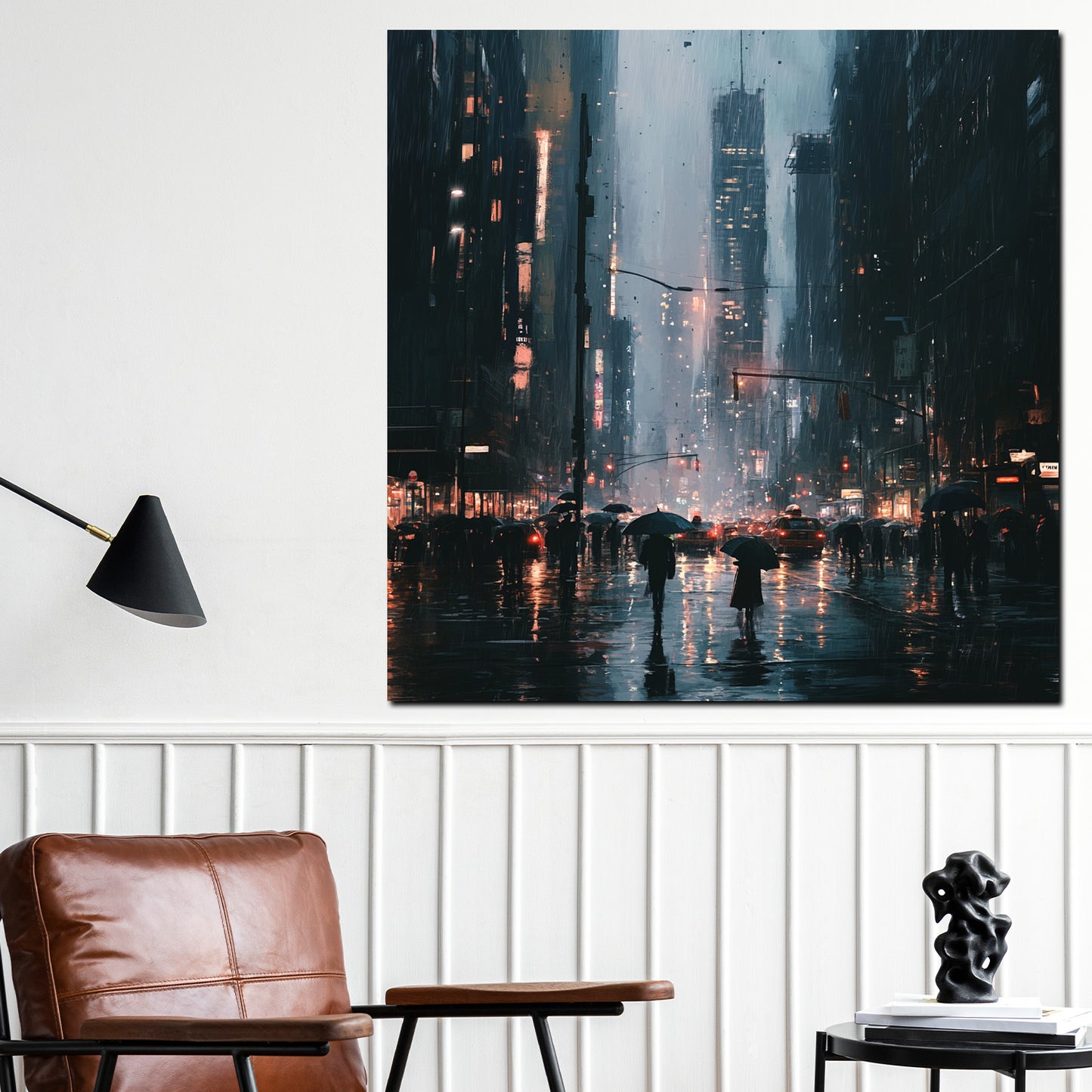 Quadro città New York pioggia luci notturne moderno