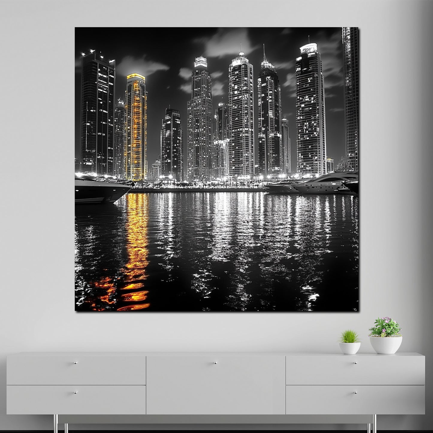 Quadro città New York skyline notte riflesso lusso moderno