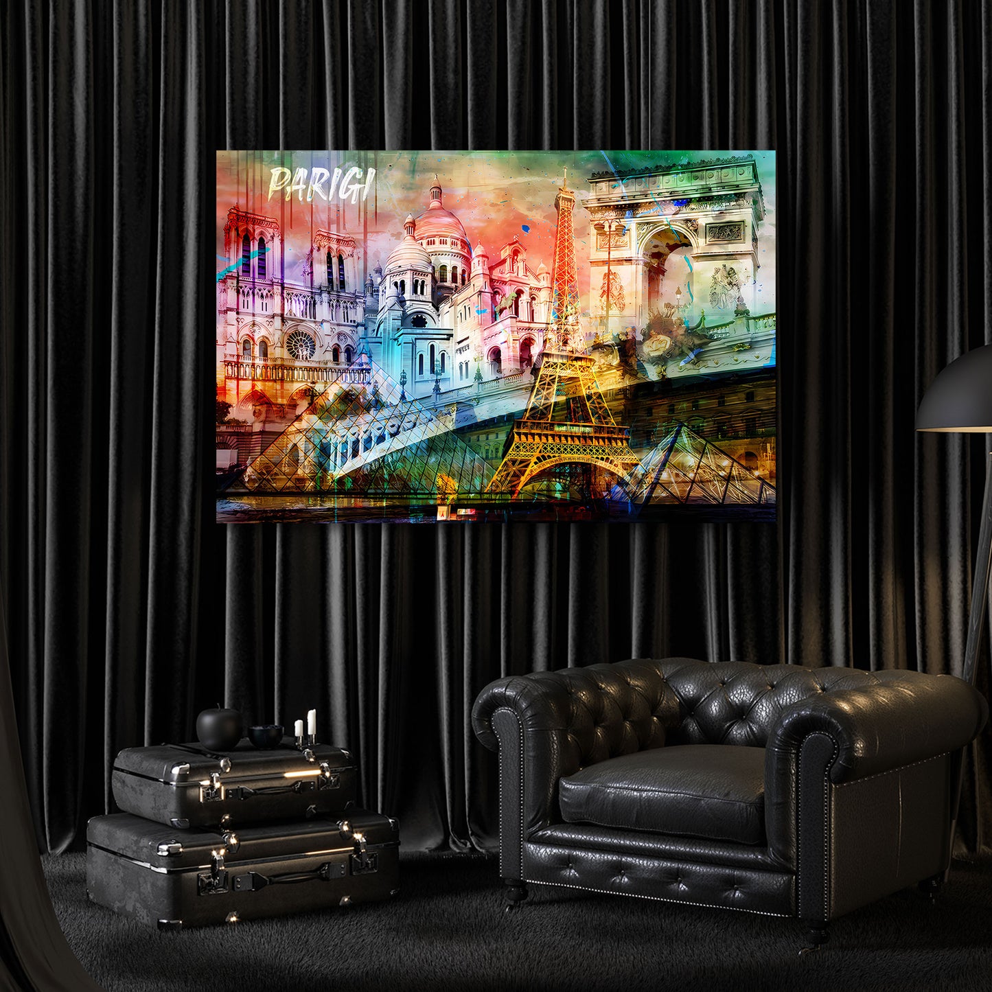 Quadro città Parigi panorama urbano pop art edifici storici