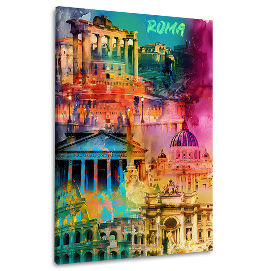 Quadro città Roma monumenti storici colosseo pantheon