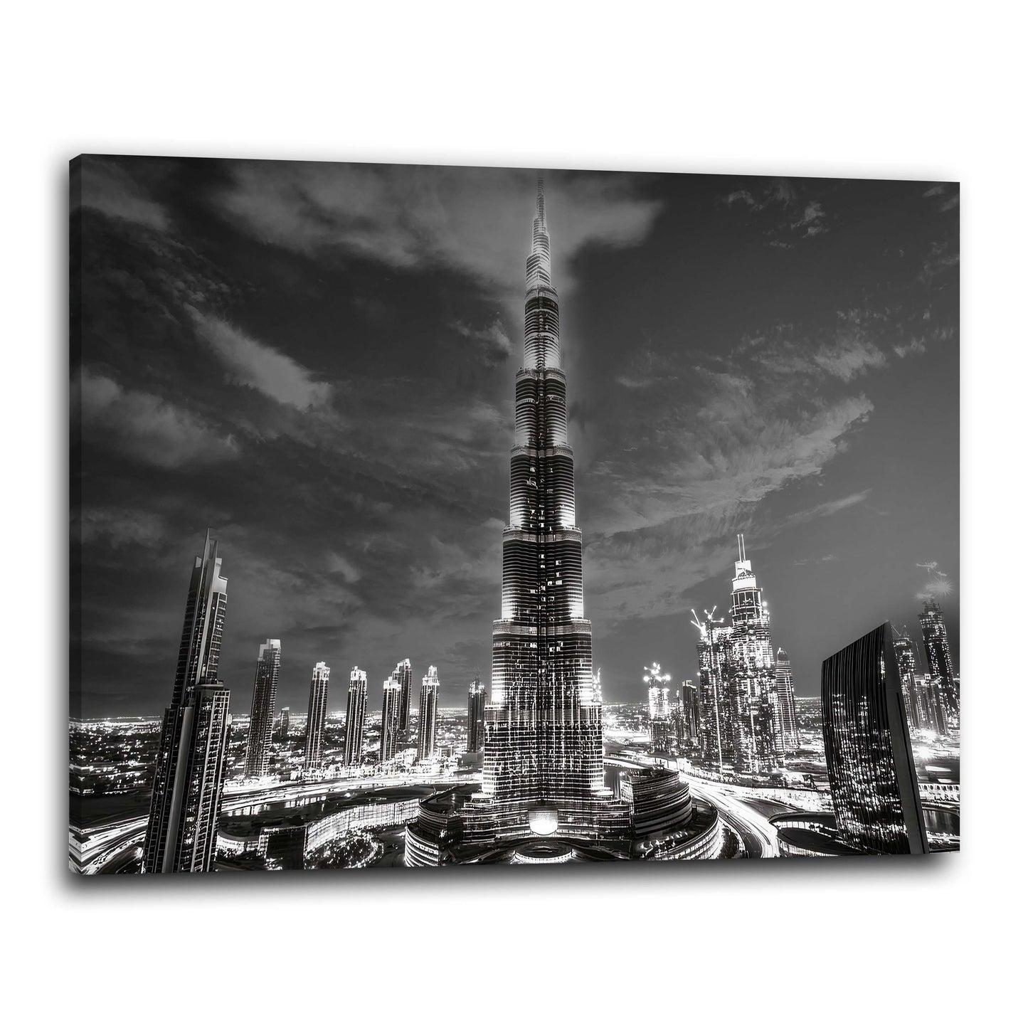 Quadro città dubai burj khalifa skyline bianco e nero architettura notturna