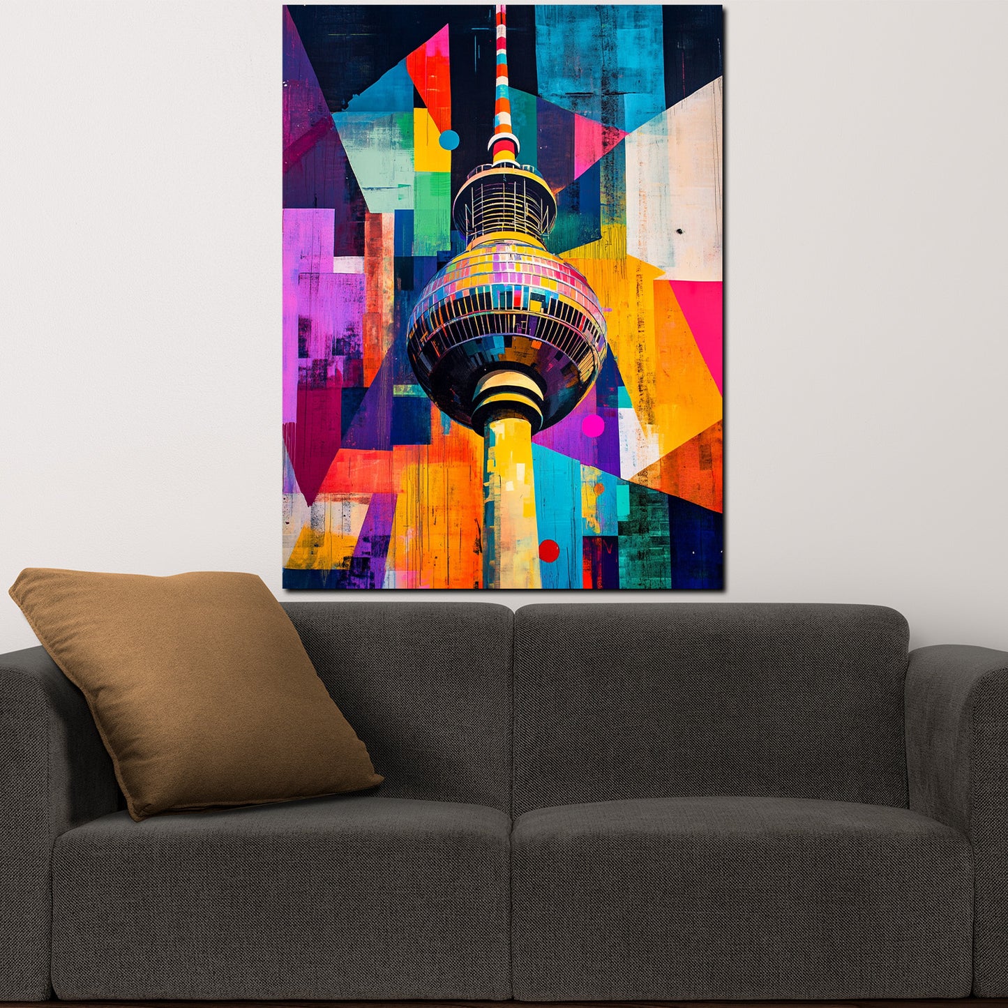 Quadro città pop art berlino torre della televisione geometrico colorato