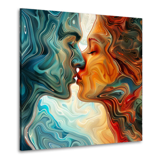 Quadro coppia in sagome astratte e colori ondulati