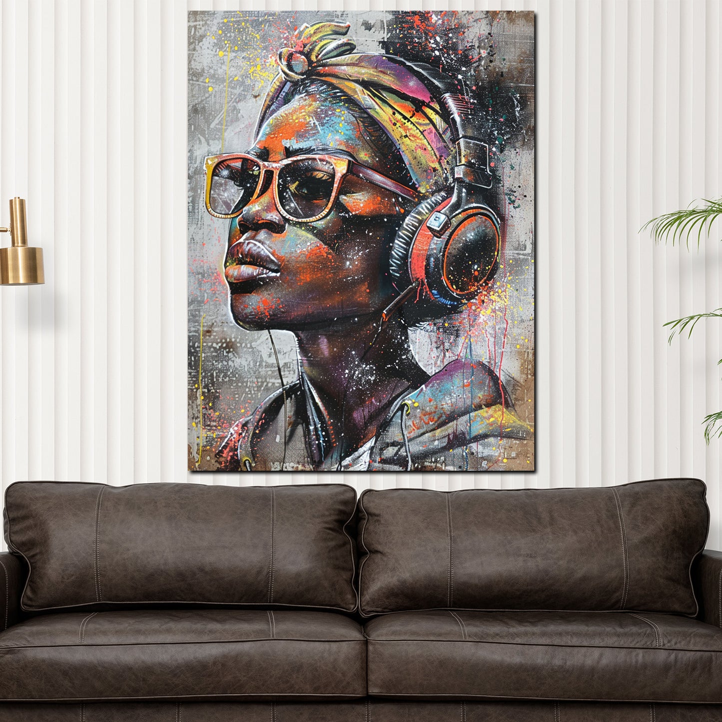 Quadro donna afroamericana cuffie pop art moderna