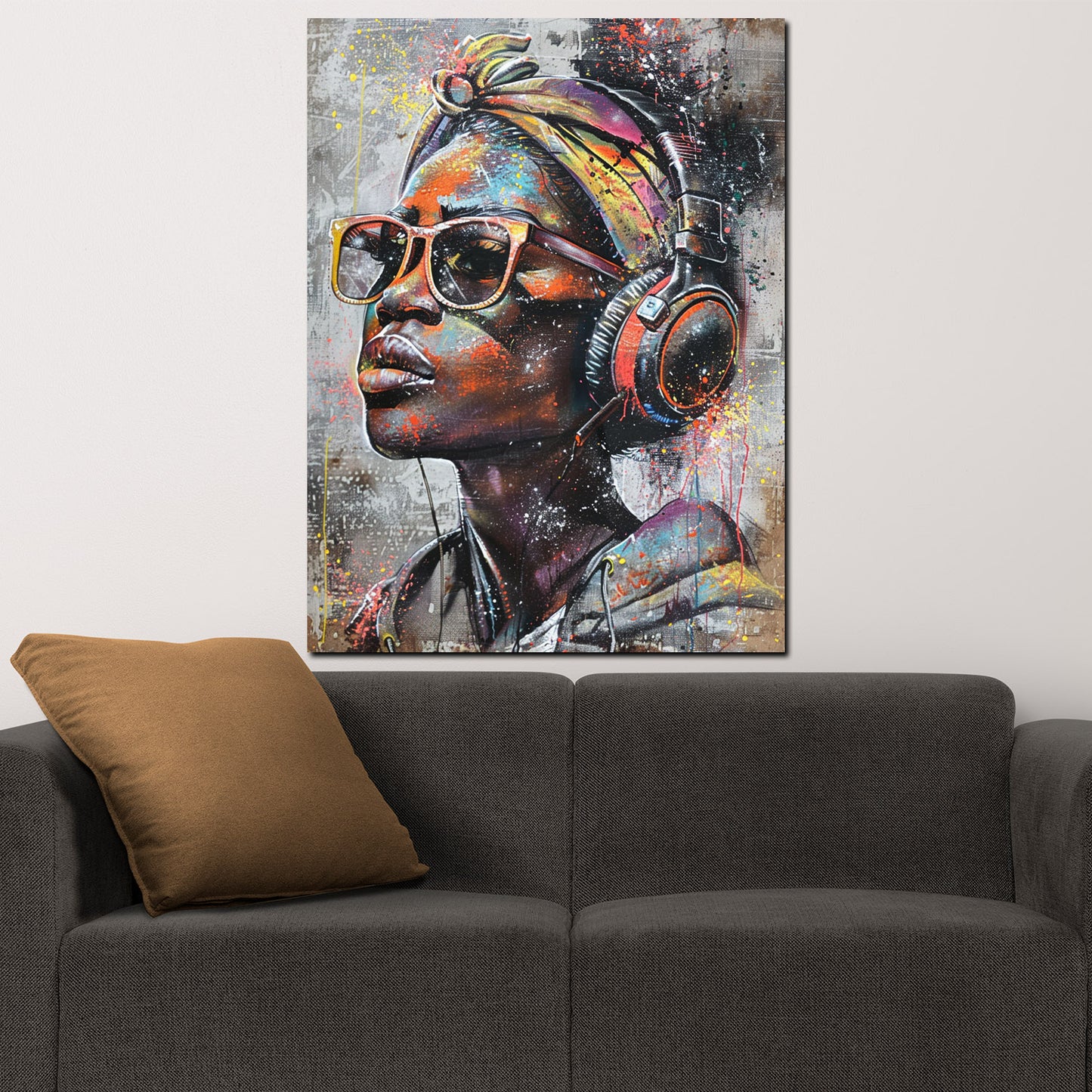 Quadro donna afroamericana cuffie pop art moderna