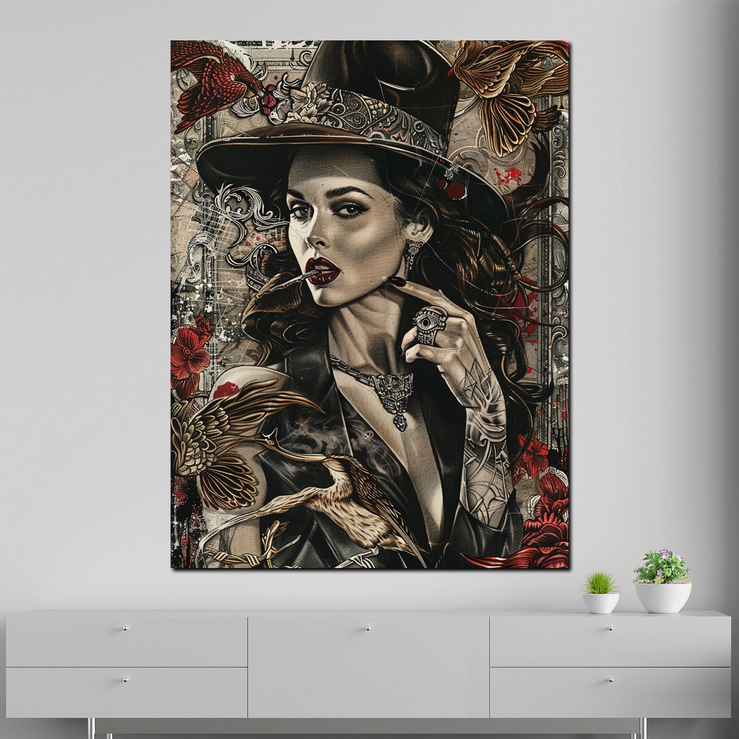 Quadro donna con cappello arte moderna dettagliata