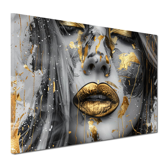 Quadro donna labbra dorate e accenti