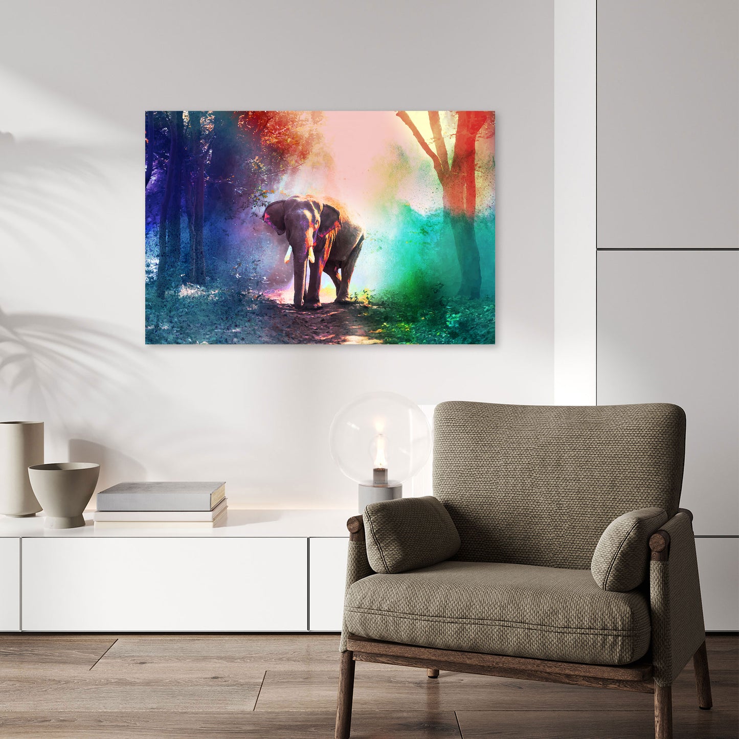 Quadro elefante astratto nella foresta