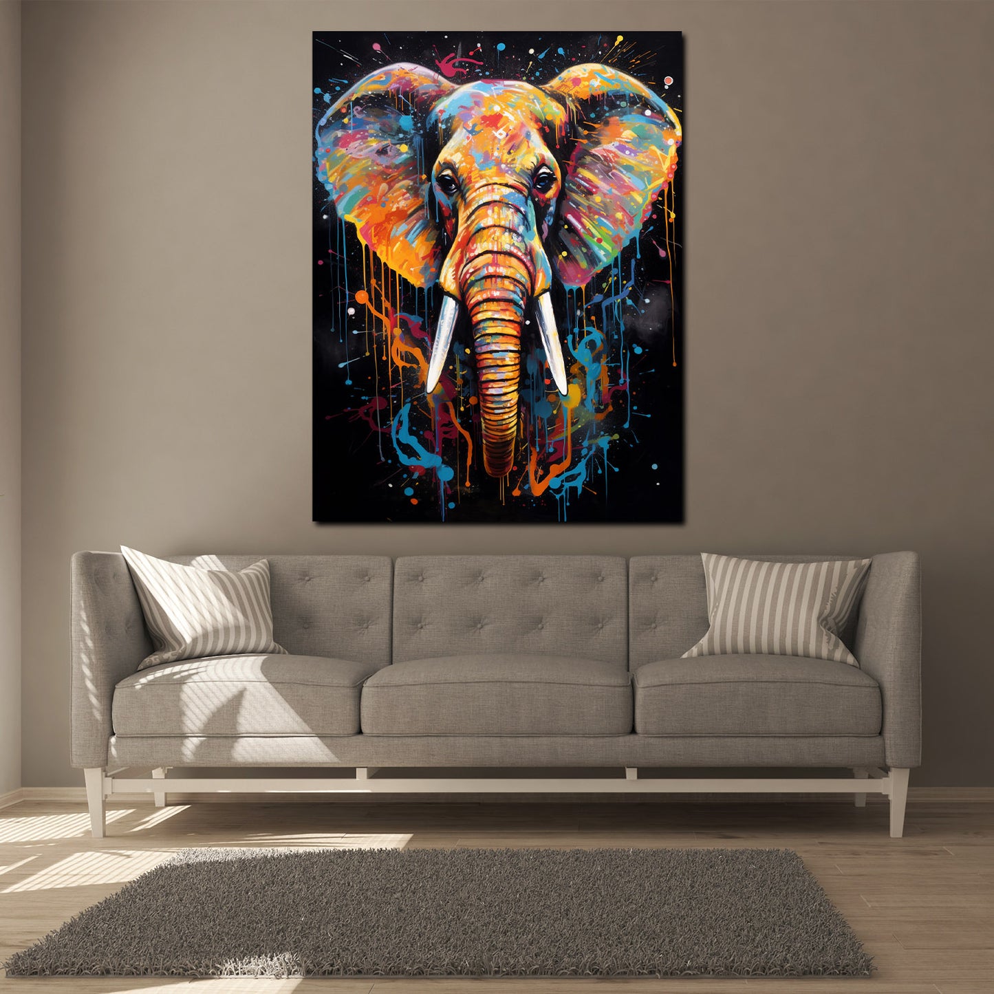 Quadro elefante pop art splatter astratto