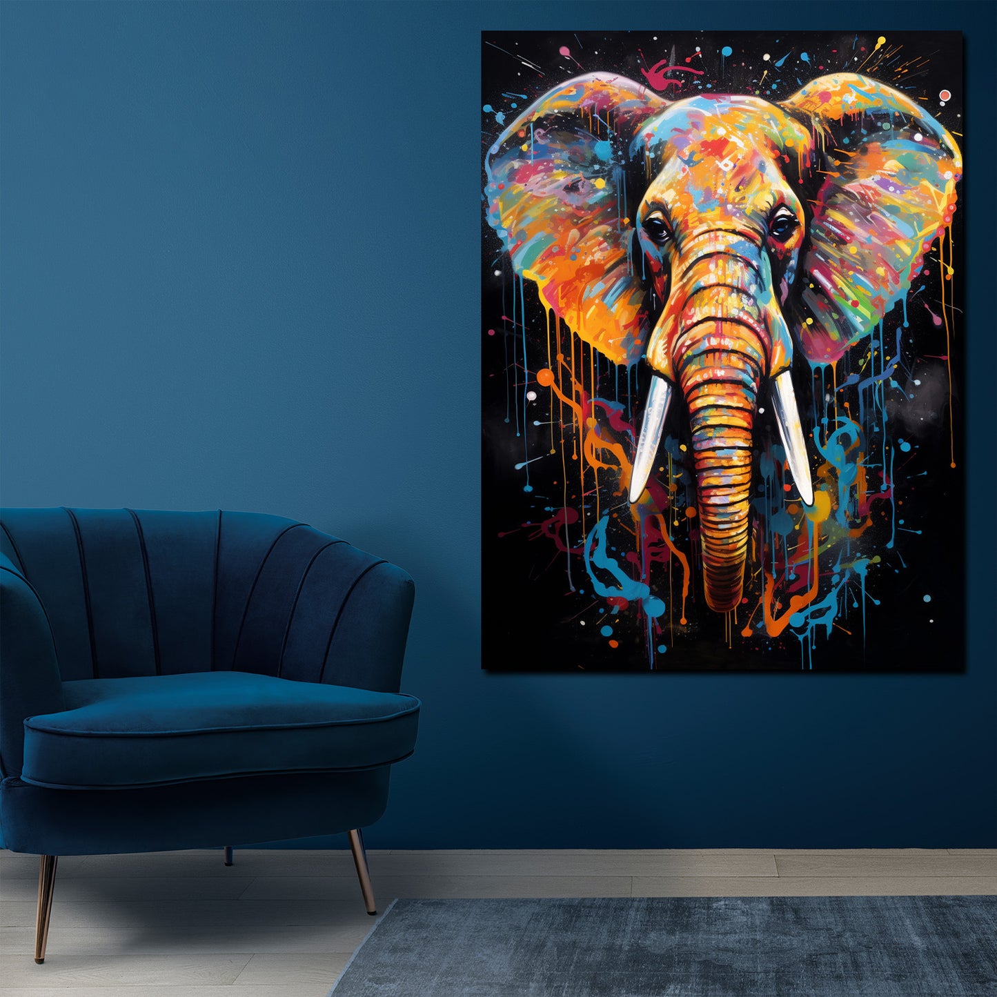 Quadro elefante pop art splatter astratto