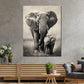 Quadro elefanti bianco nero affetto famiglia natura eleganza