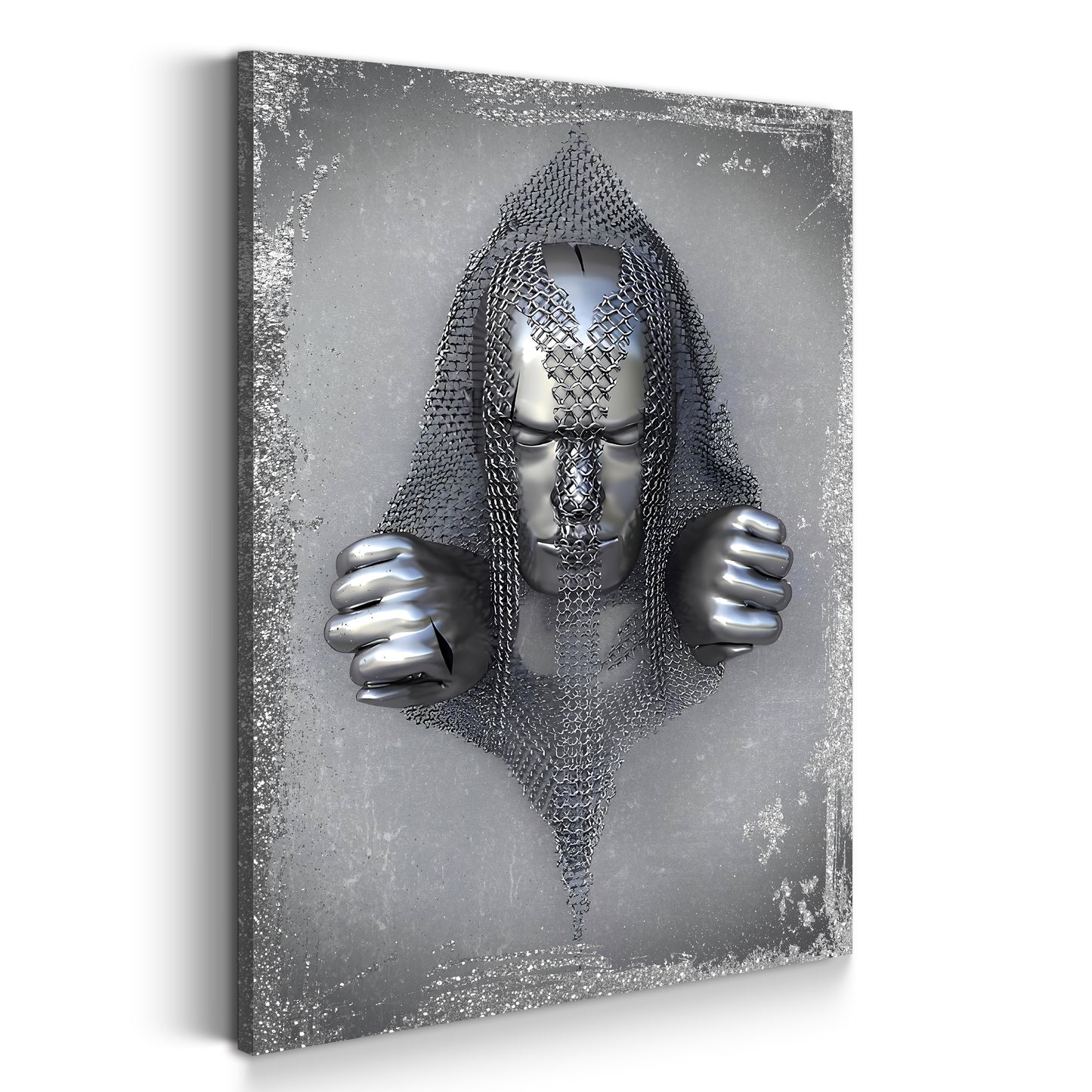 Quadro figura astratta stile metallo Catene Arte murale metallica body silver style