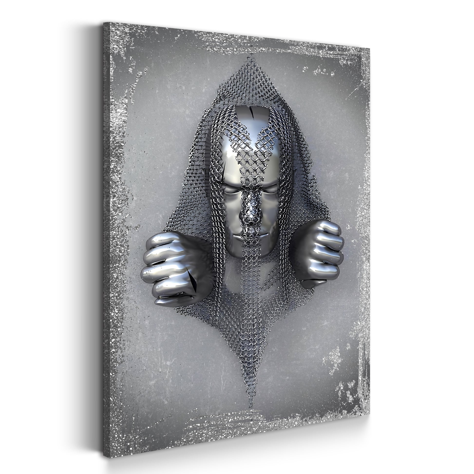 Quadro figura astratta 3D in metallo Catene Arte murale metallica body  silver style