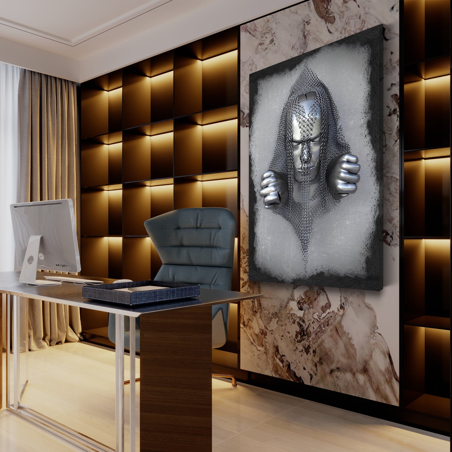 Quadro figura astratta stile metallo catene arte murale metallica corpo
