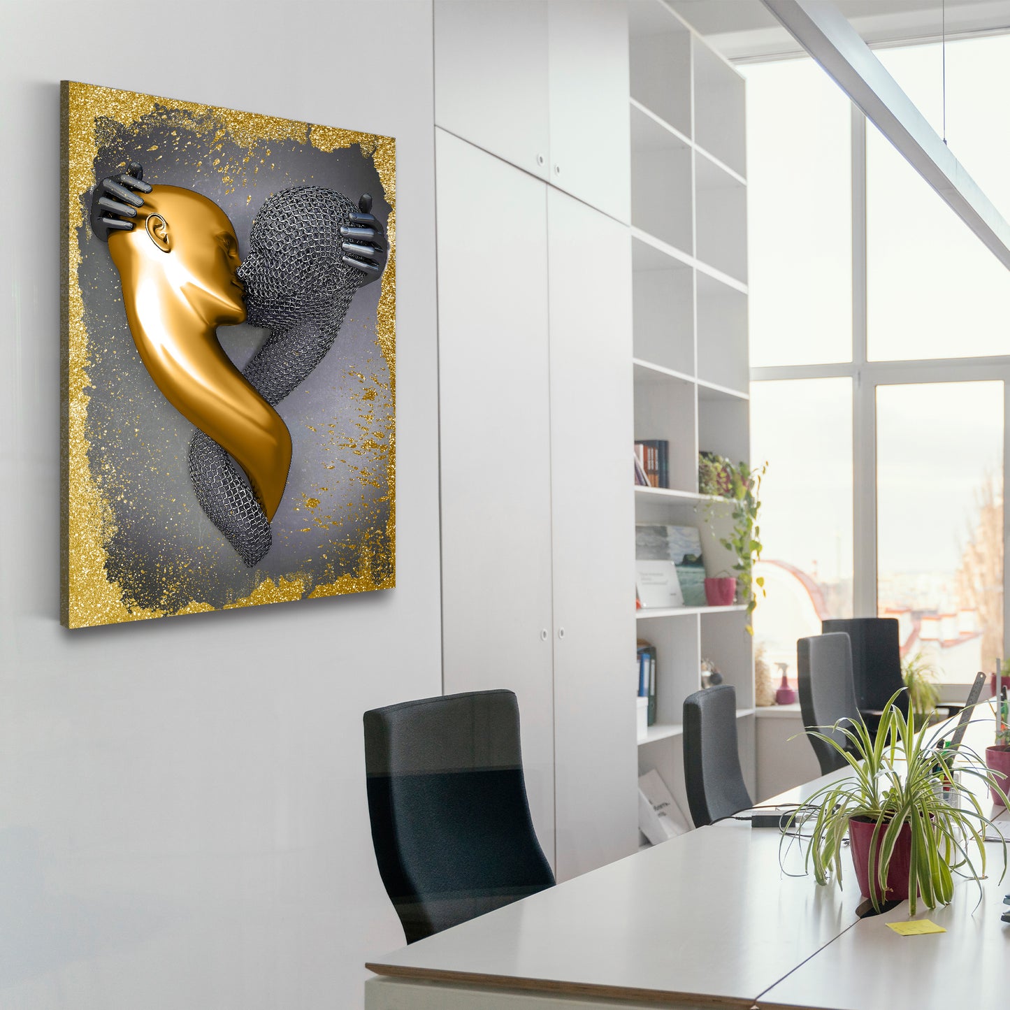 Quadro figura astratta stile metallo kiss arte murale metallica body gold style
