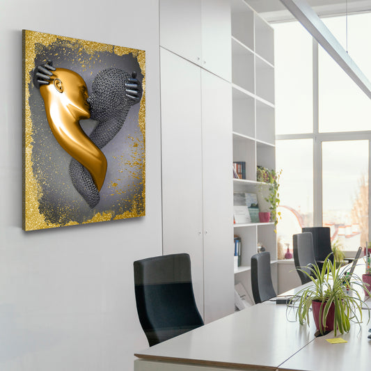 Quadro figura astratta stile metallo kiss arte murale metallica body gold style