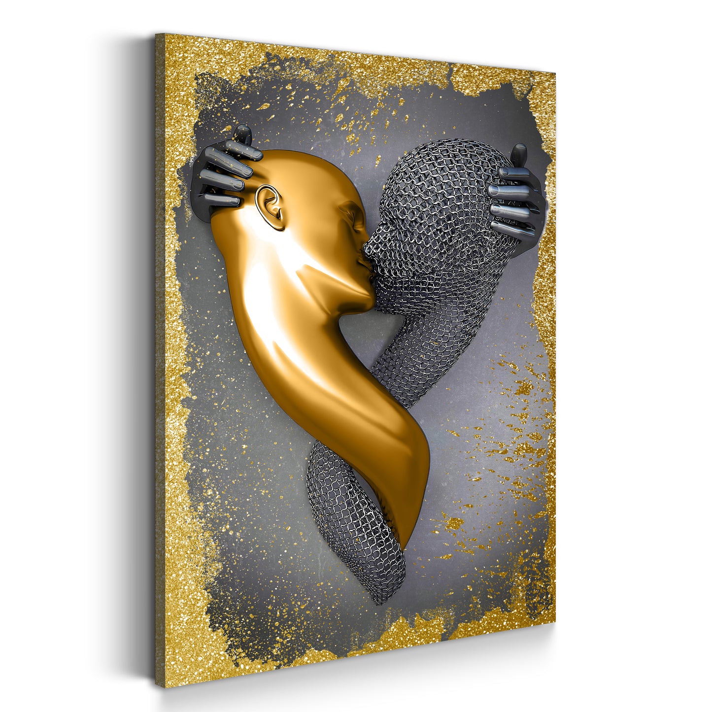Quadro figura astratta stile metallo kiss arte murale metallica body gold style