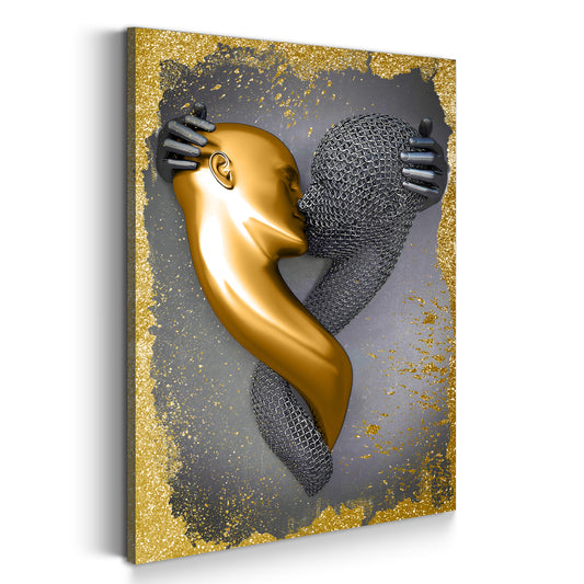 Quadro figura astratta stile metallo kiss arte murale metallica body gold style