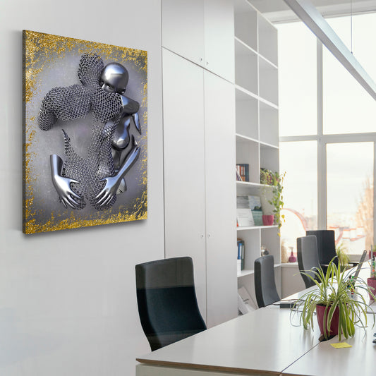 Quadro figura astratta stile metallo love arte murale metallica body gold style