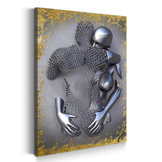 Quadro figura astratta stile metallo love arte murale metallica body gold style