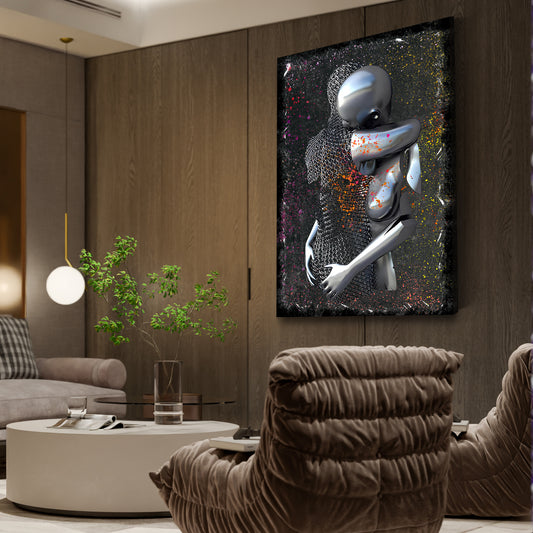 Quadro figura astratta stile metallo love colour arte murale metallica corpo