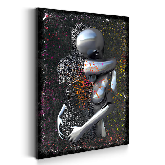 Quadro figura astratta stile metallo love colour arte murale metallica corpo