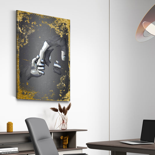 Quadro figura astratta stile metallo mani arte murale metallica corpo