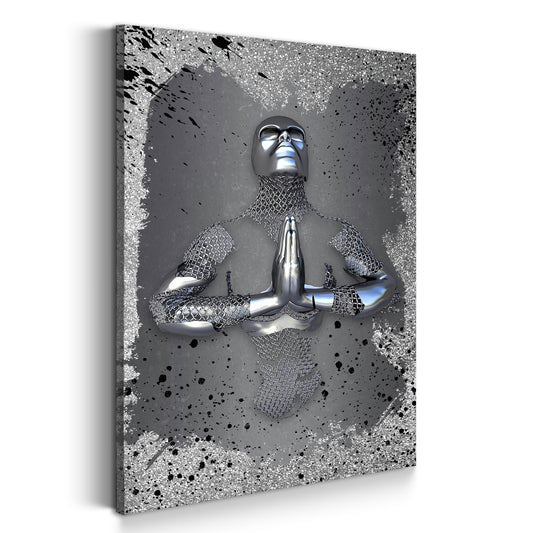 Quadro figura astratta stile metallo praying arte murale metallica body silver style