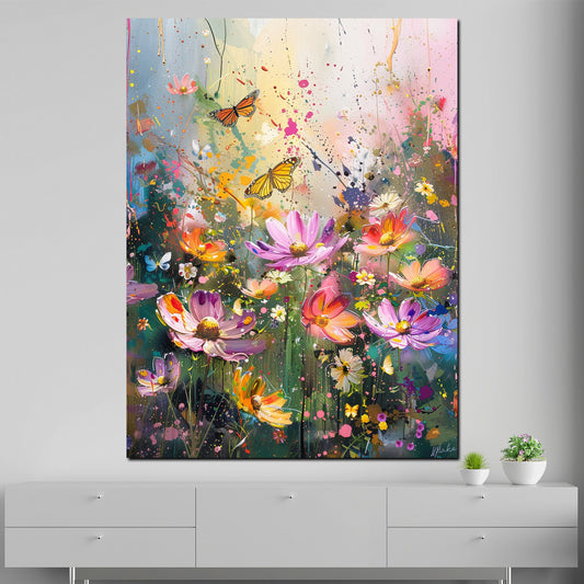 Quadro fiori colorati farfalle arte pop moderna