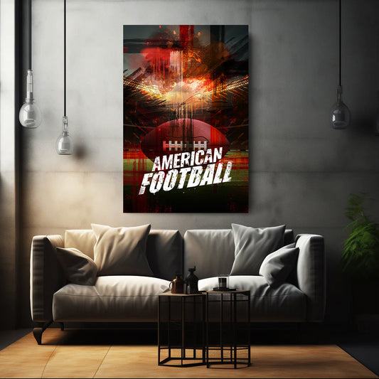 Quadro football americano con palla e stadio in primo piano