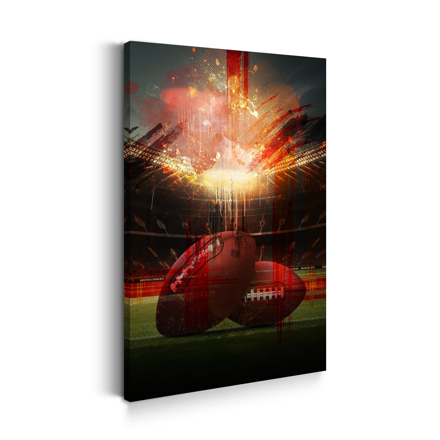 Quadro football americano nello stadio con palloni ed effetti esplosivi