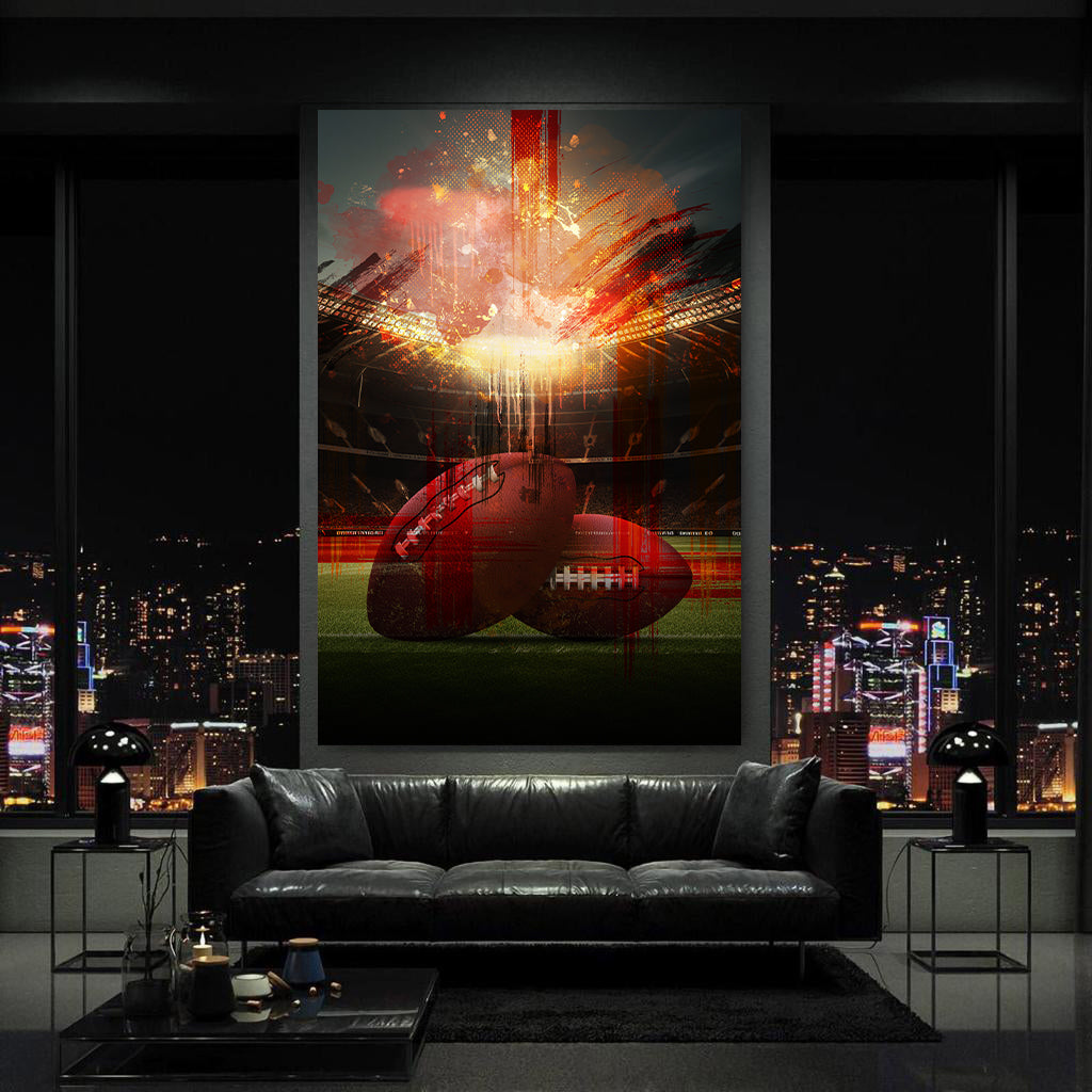 Quadro football americano nello stadio con palloni ed effetti esplosivi