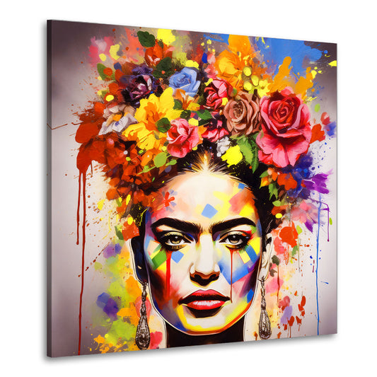 Quadro frida ritratto colorato con fiori Pop Art