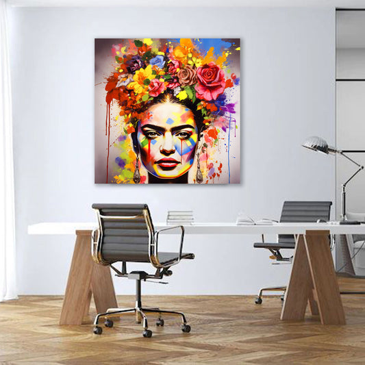Quadro frida ritratto colorato con fiori Pop Art