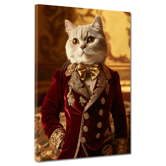 Quadro gatto bianco elegante in abito barocco nobiltà lusso stile moderno