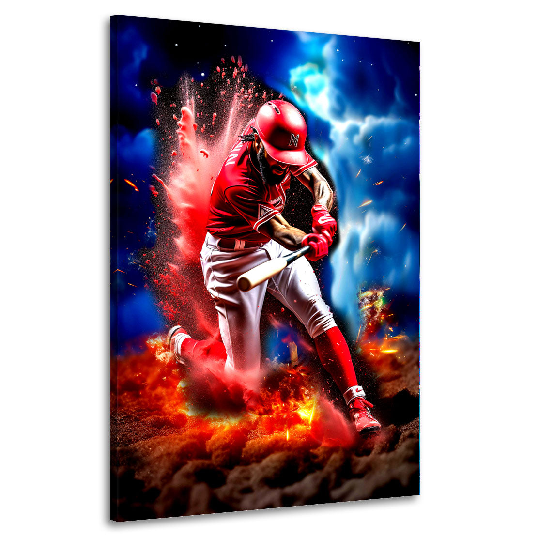 Quadro giocatore di baseball in azione con colori vivaci