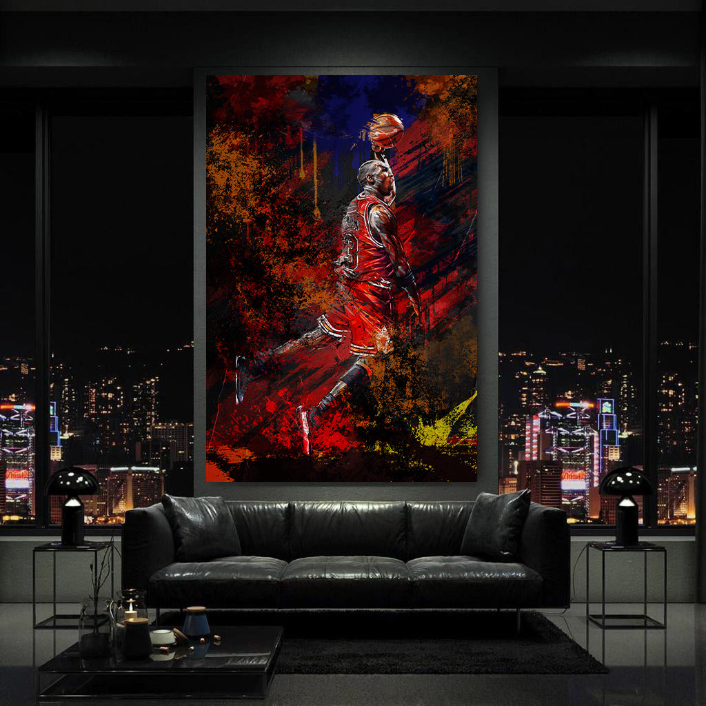 Quadro giocatore di basket in azione con colori vivaci