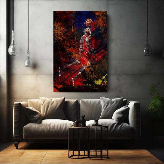 Quadro giocatore di basket in azione con colori vivaci
