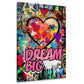 Quadro graffiti pop art cuore con scritta Dream Big e colori vivaci