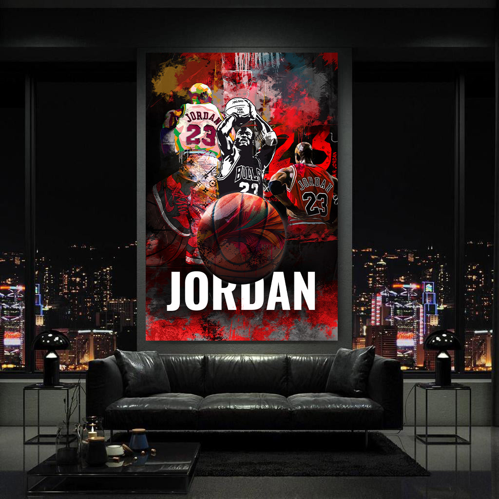 Quadro leggenda del basket Jordan in collage artistico
